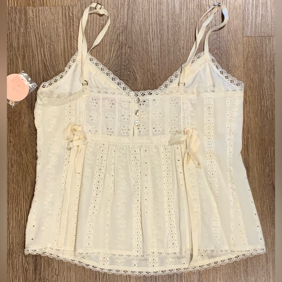 NWT, Rebecca Taylor Lace Cami w/ Bodice Outline & Ribbons in Sweet Cream, Sz 2 - Picture 3 of 9